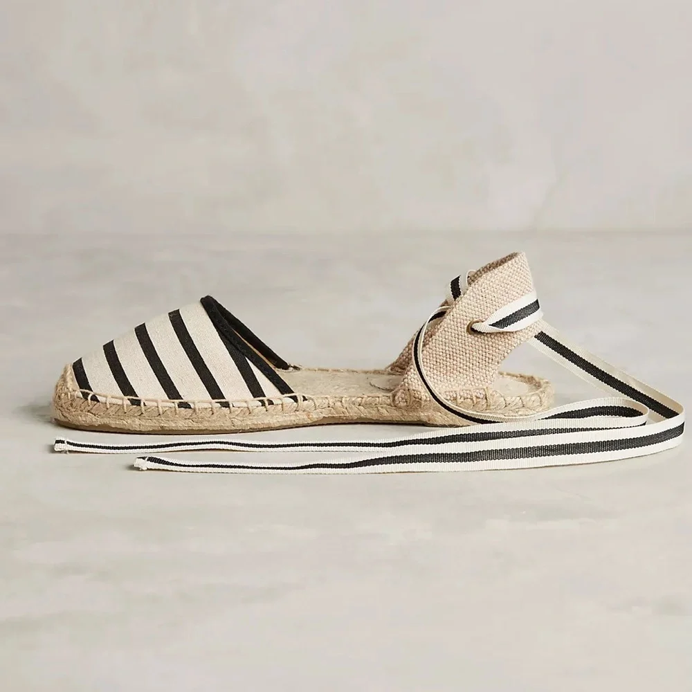 Anthropologie x Soludos D'Orsay Espadrilles in Black/Natural Stripe NWOT
